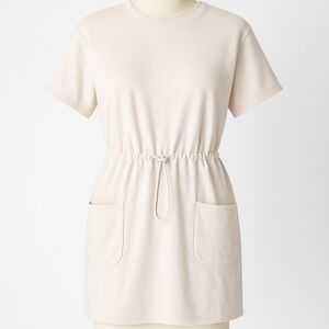 UGG Sweatshirt Dress Drawstring Beige Pink Pockets Short Sleeve Casual XS Lounge